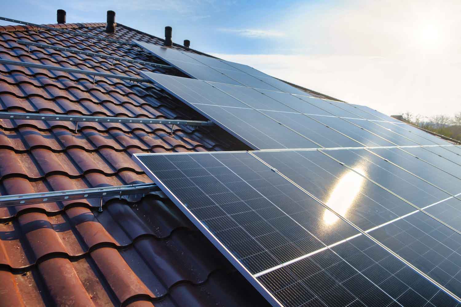 New solar panels for happy family saving money